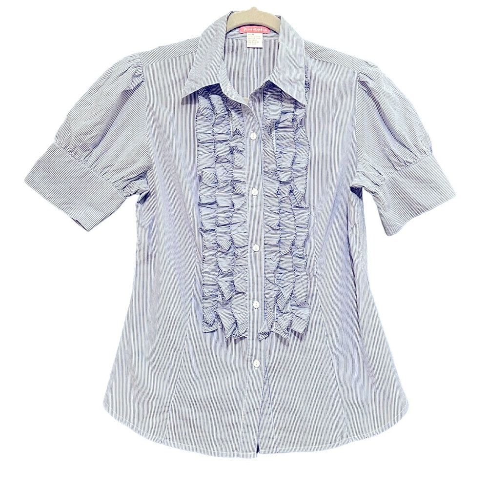 Vintage Victoria’s Secret Dixie Hopkins blue and white pinstripe button up shirt